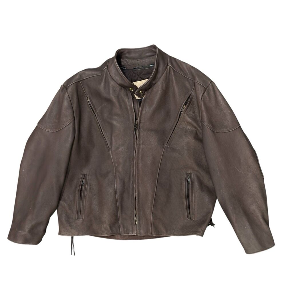 Vintage KERR Leather Motorcycle Jacket Sz 54 Vented Quilt Zip Out Liner Made USA